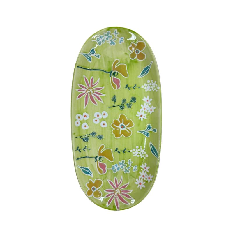 Euro Ceramica Primavera Handpainted Stoneware Oval Tray - 12.6 in. x 6.1 in. x 1.18 in.