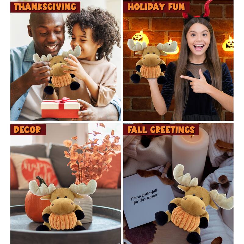 DolliBu Super Soft Moose Stuffed Animal with Pumpkin Decor Plush - 6 inches