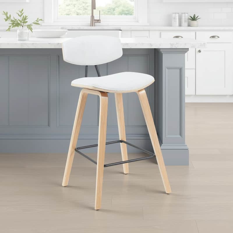 Fox Mid-Century Bar Stool, Upholstered Counter Height Chair with Bentwood Legs