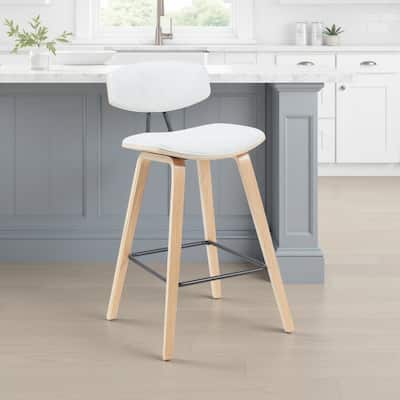 Fox Mid-Century Bar Stool, Upholstered Counter Height Chair with Bentwood Legs