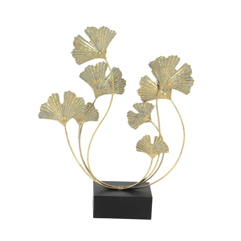 Metal Floral Curved Sculpture - Gold - Roche River Decor - 6"W x 18"L x 22"H
