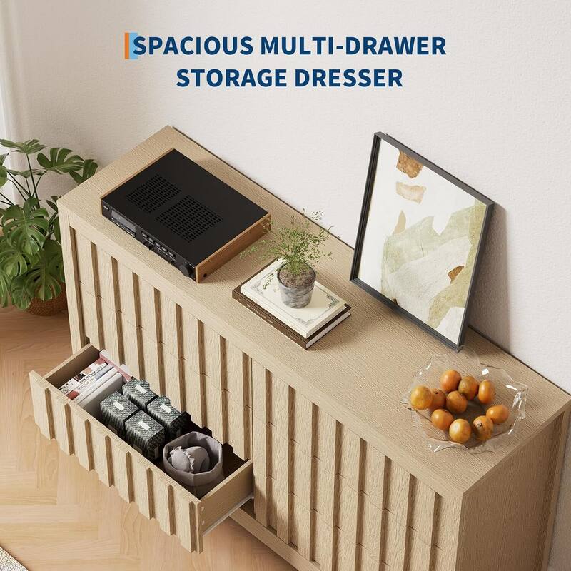 6 Drawers Fluted Modern Dresser, Versatile Chest of Drawers for Bedroom