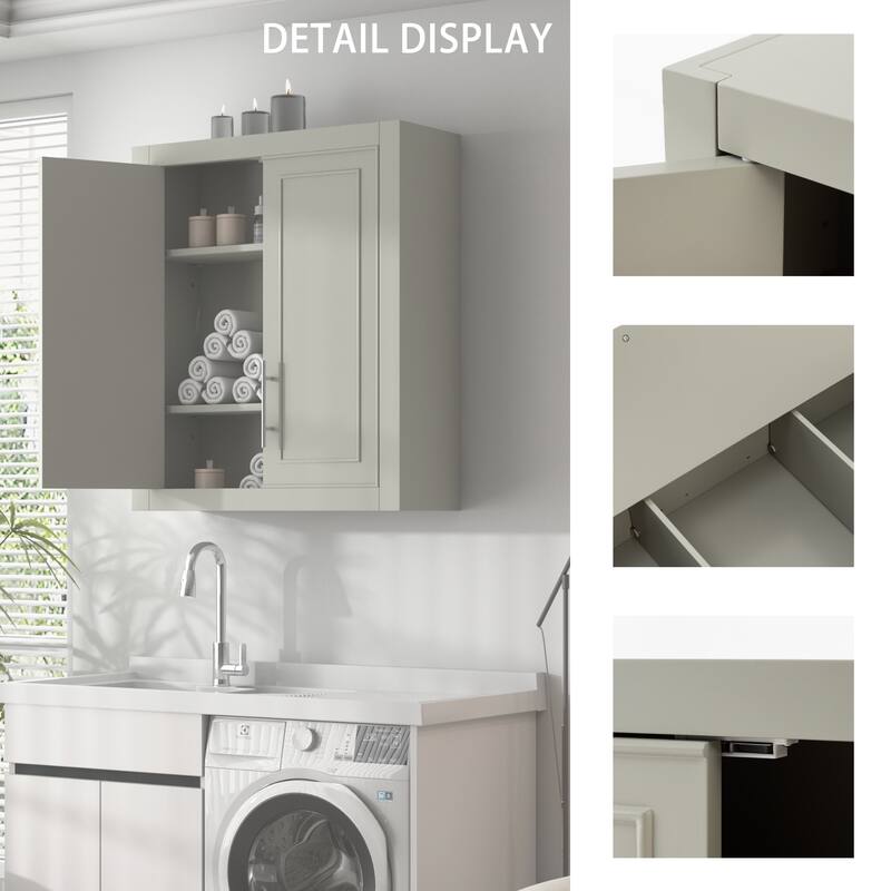 Solid wood Large Capacity Utility Bathroom Storage Cabinet with Adjustable Shelves