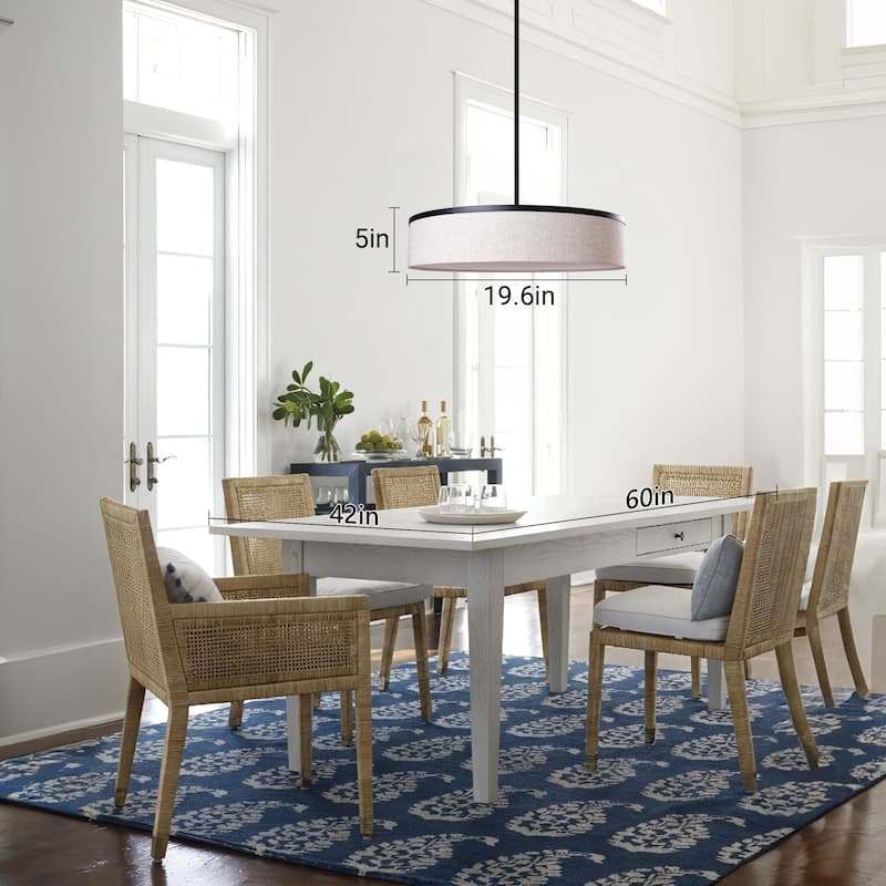 Farmhouse Drum Chandelier Integrate LED Ceiling Pendant w Fabric Shade