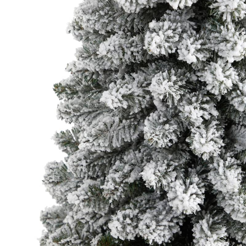 5ft. Flocked Pencil Artificial Christmas Tree with 318 Branches - Sleek Snowy Seasonal Holiday X-Mas Tree