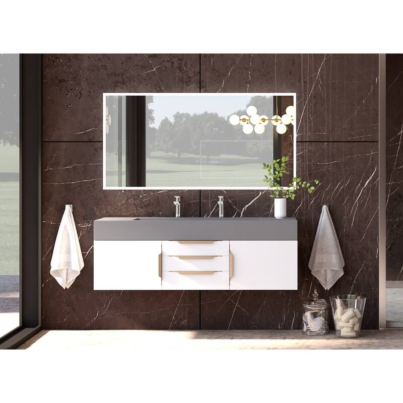 Nile 60" Wall Mounted Bathroom Vanity Set with Gray Solid Surface Top