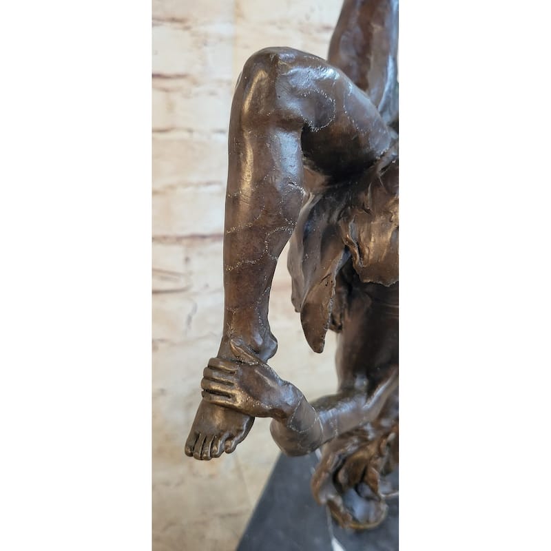 Girl Dancing On A Pole Acrobatic Figure Bronze Sculpture Statue On Marble Base