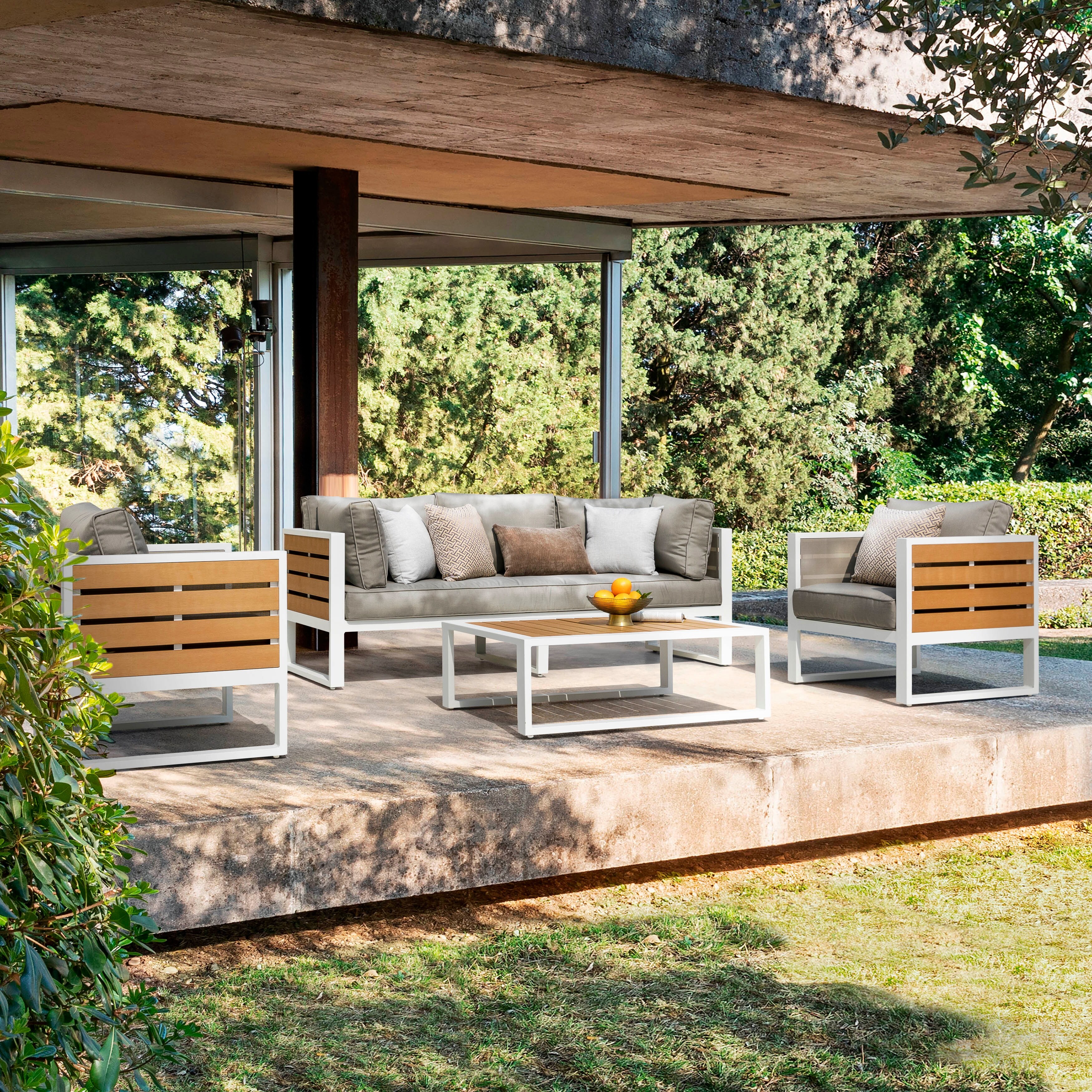 Nuu Garden Outdoor Three-seat Sofa with Cushion and Pillows