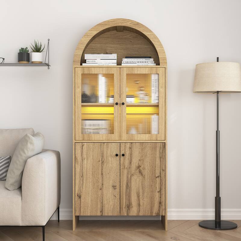 Natural Wood Grain Tech-Inspired MDF Dome Cabinet A Smart Combination of Snack Storage and LED Lighting