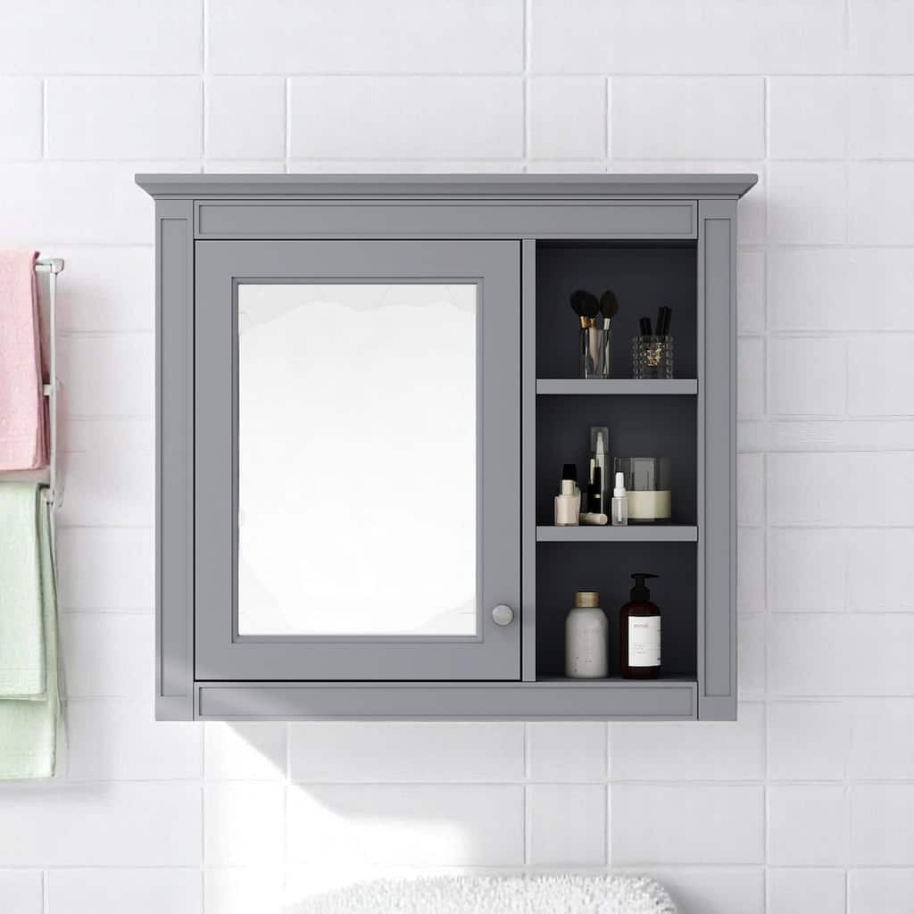 Modern Wall-Mounted Medicine Cabinet with Mirror and Open Shelves, 30" Bathroom Storage Cabinet