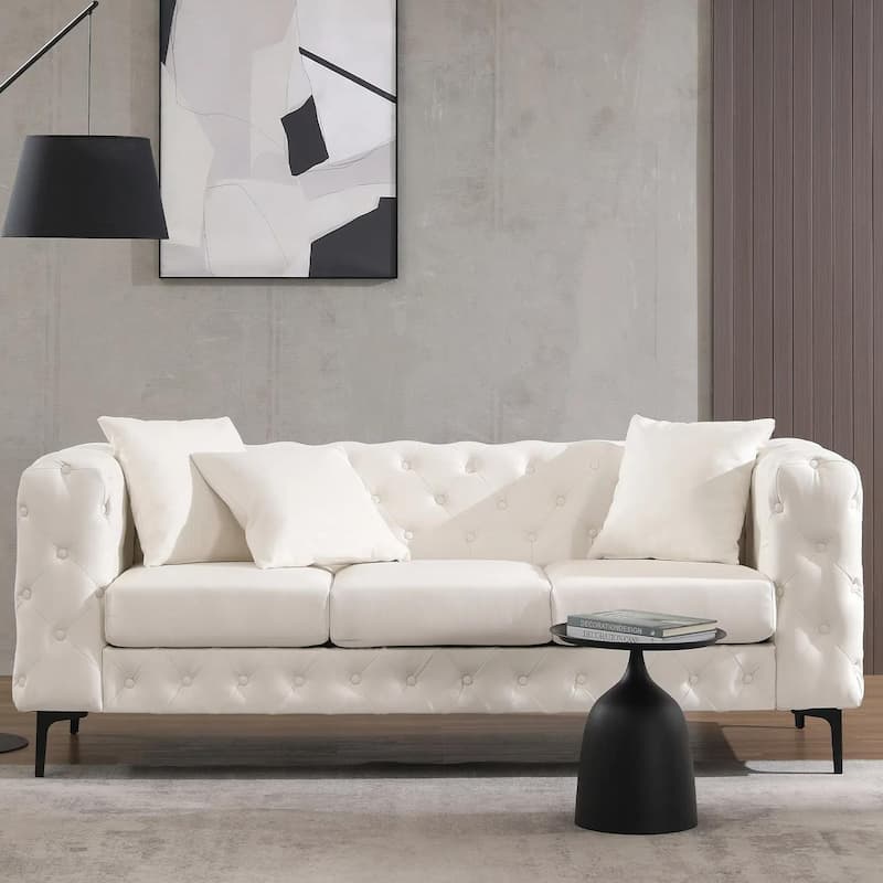 Morden Fort Modern Velvet Sofa with Button Tufted,Solid Wood Frame and Iron Legs