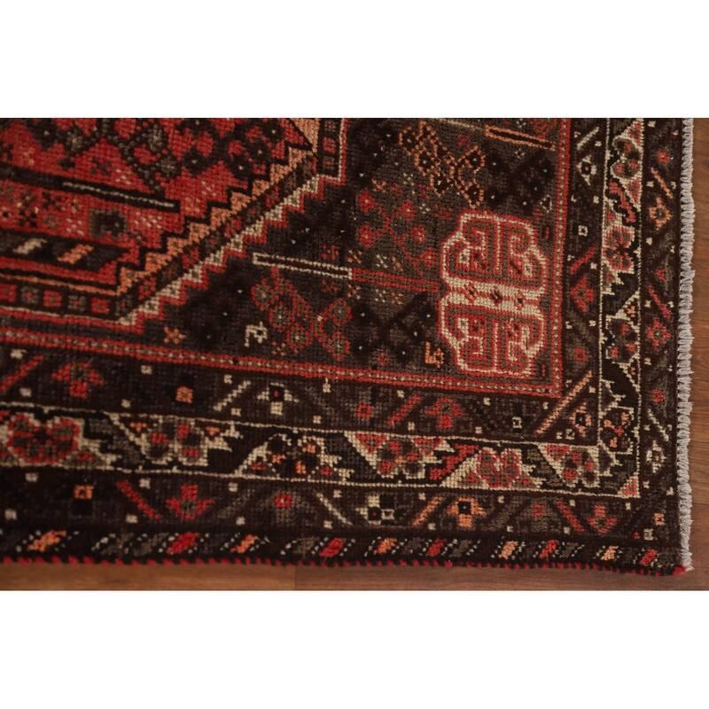 Red Qashqai Persian Vintage Area Rug Handmade Wool Carpet - 5'2"x 7'8"