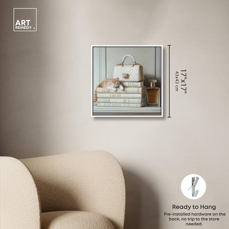 Ivory Books and Kitten Canvas by Art Remedy