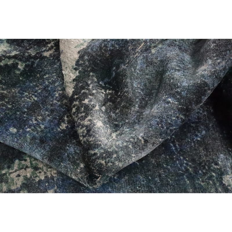 Hand Knotted Oriental Viscose Silk Carpet Modern Abstract Navy Blue & Blues Abstract Area Rug - 6' 8'' X 6' 8''
