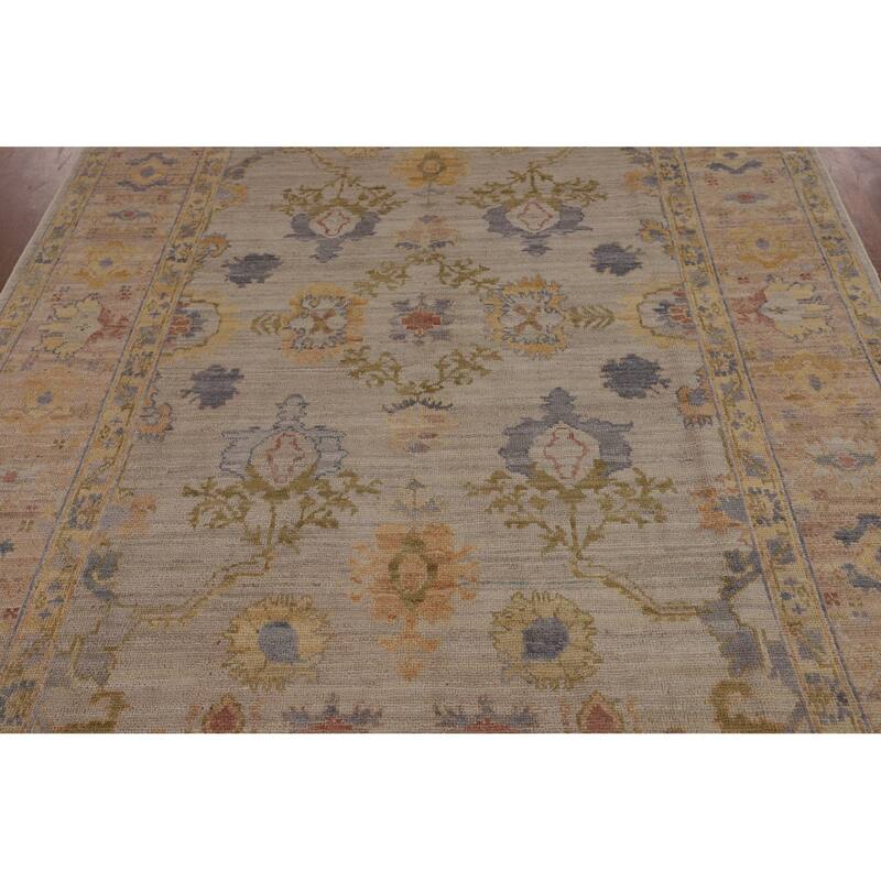 Oushak Turkish Vegetable Dye Area Rug Handmade Beige Wool Carpet - 6'2"x 8'10"