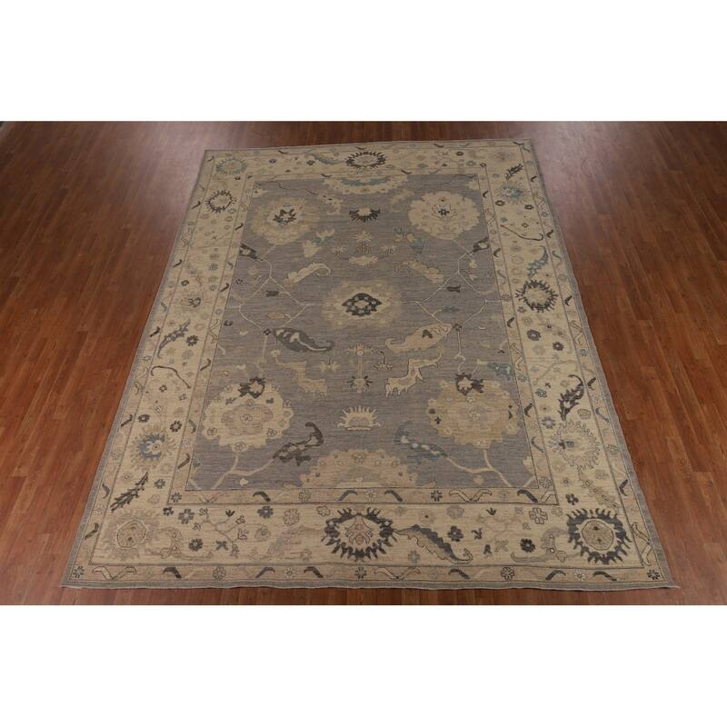Vegetable Dye Oushak Turkish Rug Hand-Knotted Living Room Wool Carpet - 9'4"x 11'8"