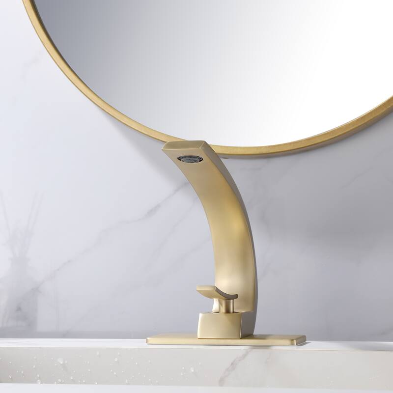 Modland C-Shaped Single Hole Bathroom Faucet, 500K Cycle CUPC Certified, 6-Inch Cover Plate, Black / Gold / Nickel / Chrome