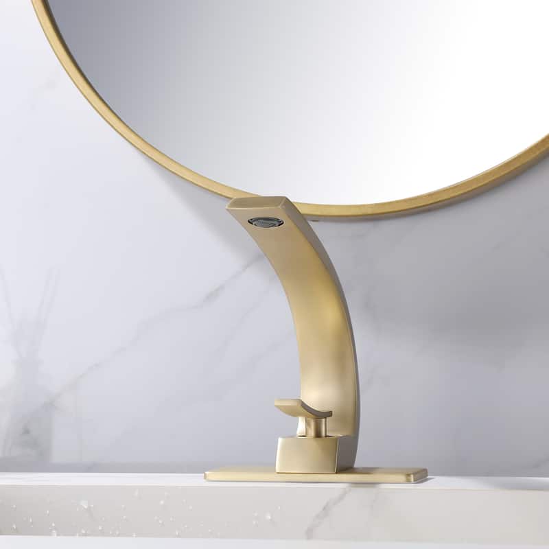 Modland C-Shaped Single Hole Bathroom Faucet, 500K Cycle CUPC Certified, 6-Inch Cover Plate, Black / Gold / Nickel / Chrome