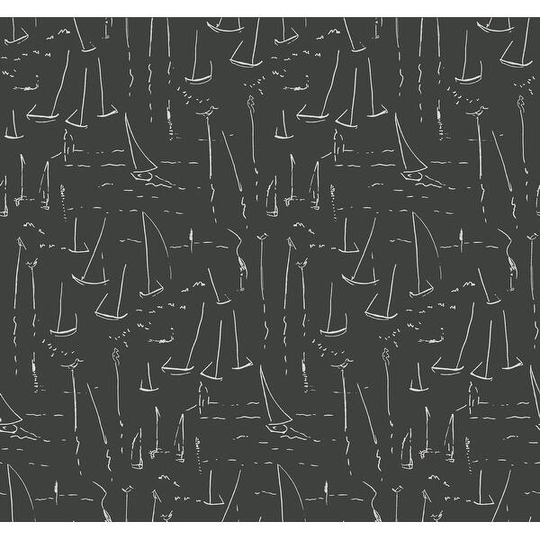 slide 2 of 7, York Wallcoverings Vermillion Coast Carbon Black Wallpaper