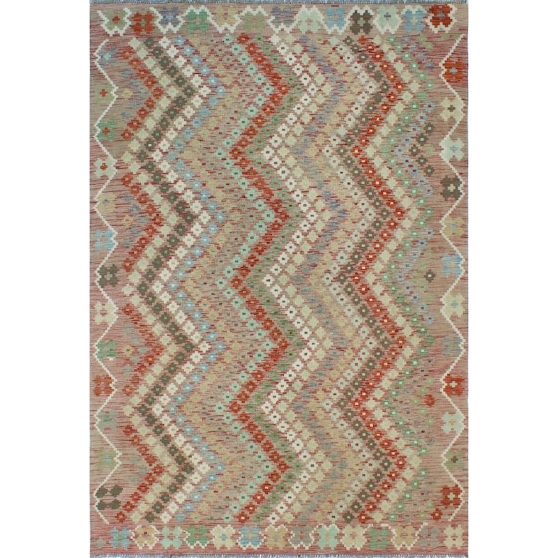 Sun Faded Flatweave Saul Brown/Red Rug - 6'7" x 9'7"