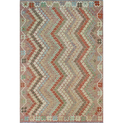 Sun Faded Flatweave Saul Brown/Red Rug - 6'7" x 9'7"