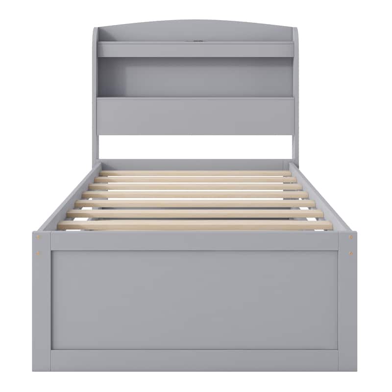 Twin XL Size Platform Bed with Storage LED Headboard, Charging Station, Twin Size Trundle Frame and 2 Storage Drawers