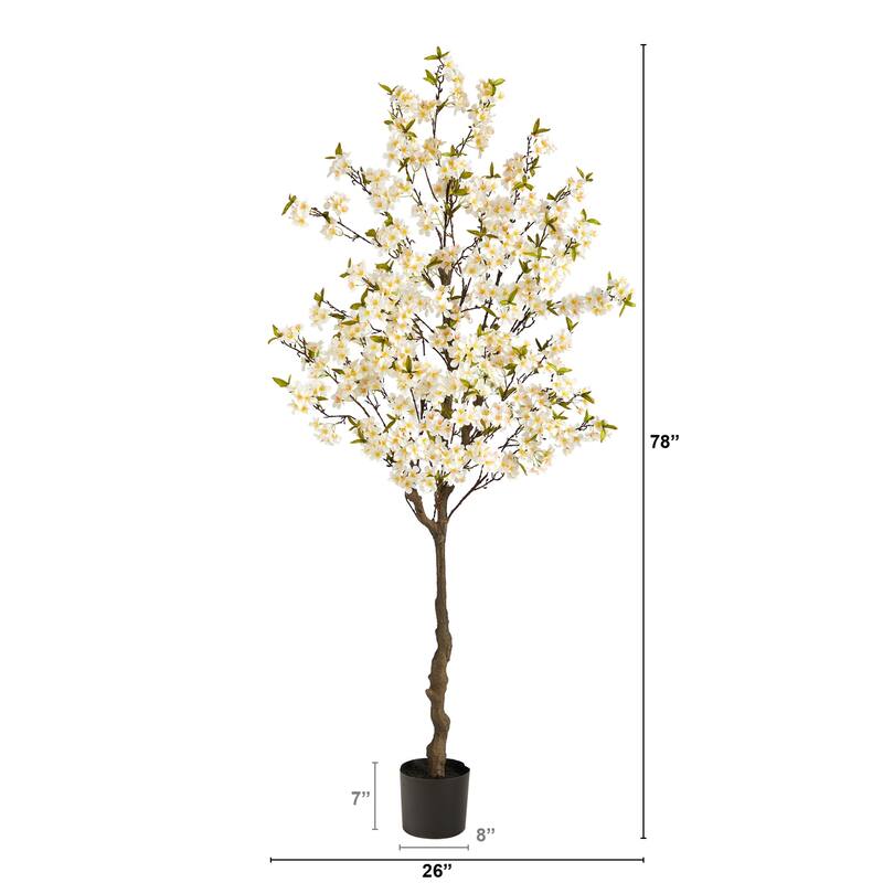 Artificial Apple Flower Tree - 6.5ft Indoor Decorative Tree with Realistic White Blooms - Green - 41-50 Inches