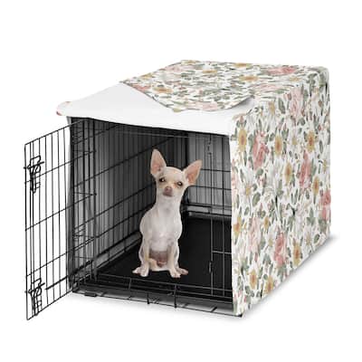 Sweet Jojo Designs Vintage Floral Boho Girl Dog Crate Kennel Cover 24in. - Blush Pink Yellow and Green Bohemian Shabby Chic Rose
