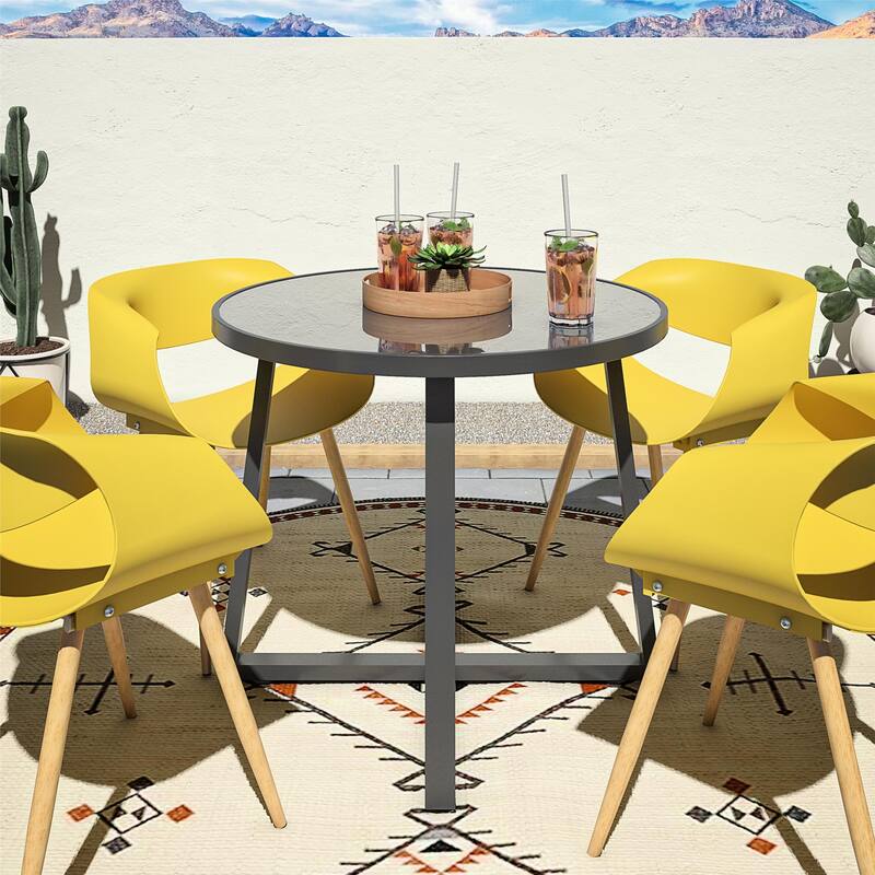 COSCO 35" Round Indoor/Outdoor Glass Top Dining Table