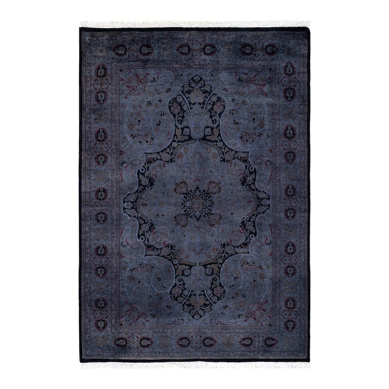 Overton Hand Knotted Wool Vintage Inspired Modern Contemporary Overdyed Gray Area Rug - 4' 8" x 6' 8"