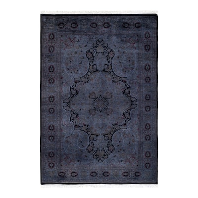 Overton Hand Knotted Wool Vintage Inspired Modern Contemporary Overdyed Gray Area Rug - 4' 8" x 6' 8"