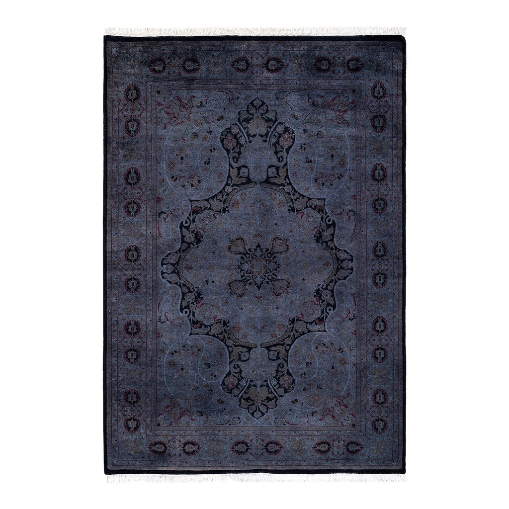Overton Hand Knotted Wool Vintage Inspired Modern Contemporary Overdyed Gray Area Rug - 4' 8" x 6' 8"