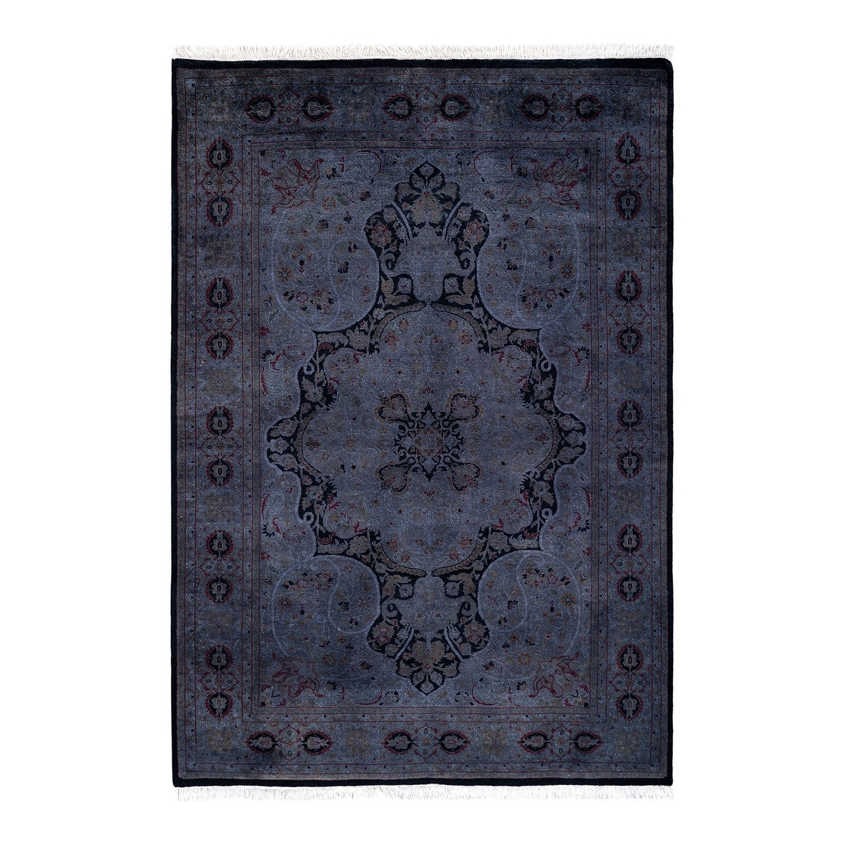 Overton Hand Knotted Wool Vintage Inspired Modern Contemporary Overdyed Gray Area Rug - 4' 8" x 6' 8"