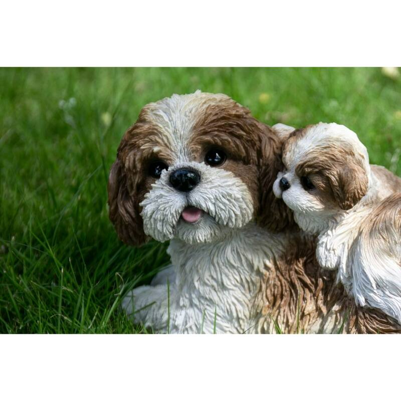 12.5" Baby and Mother Shih Tzu Outdoor Garden Statue