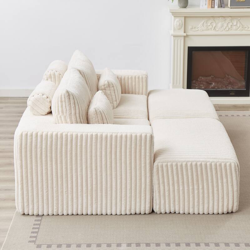 87'' Oversized Corduroy Chaise Lounge with Removable Ottoman Bench, Modular Sleeper Sofa Couch