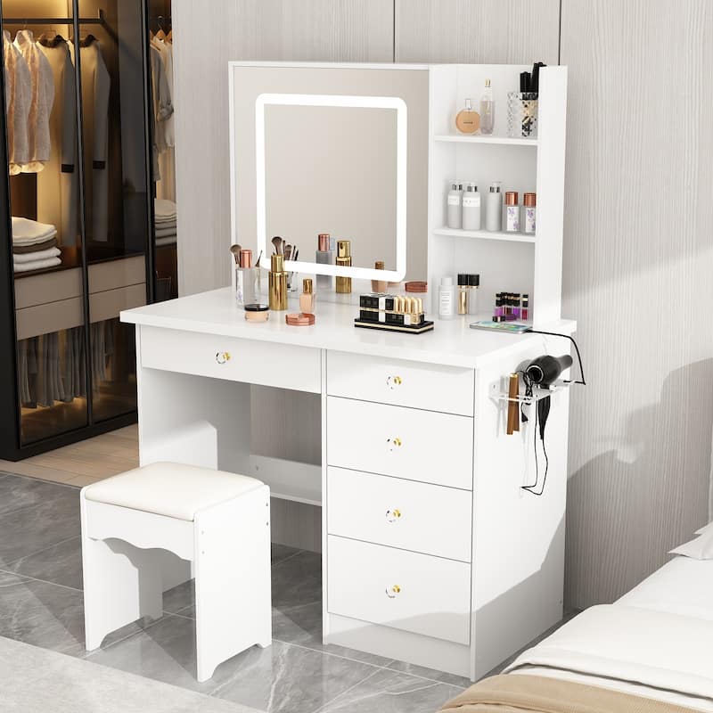Vanity Desk Makeup Table Sliding Lighted Mirror Dresser Bracket Outlet