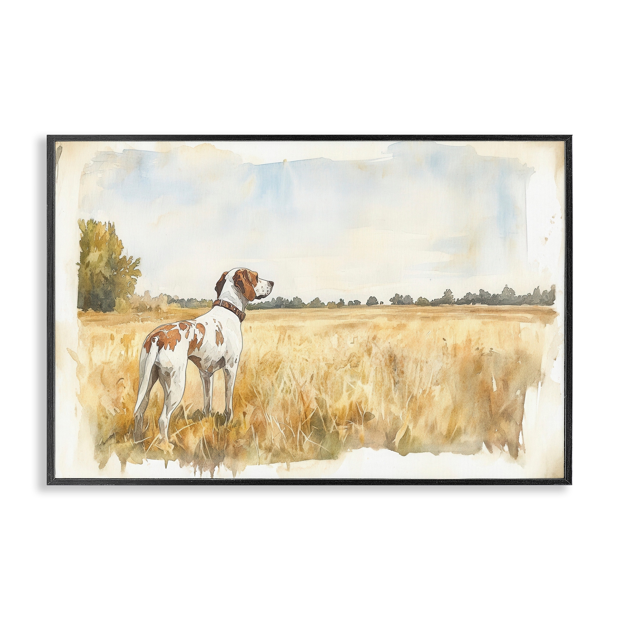Stupell Bird Dog in Open Meadow Framed Giclee Art Design By Petal Prints Design