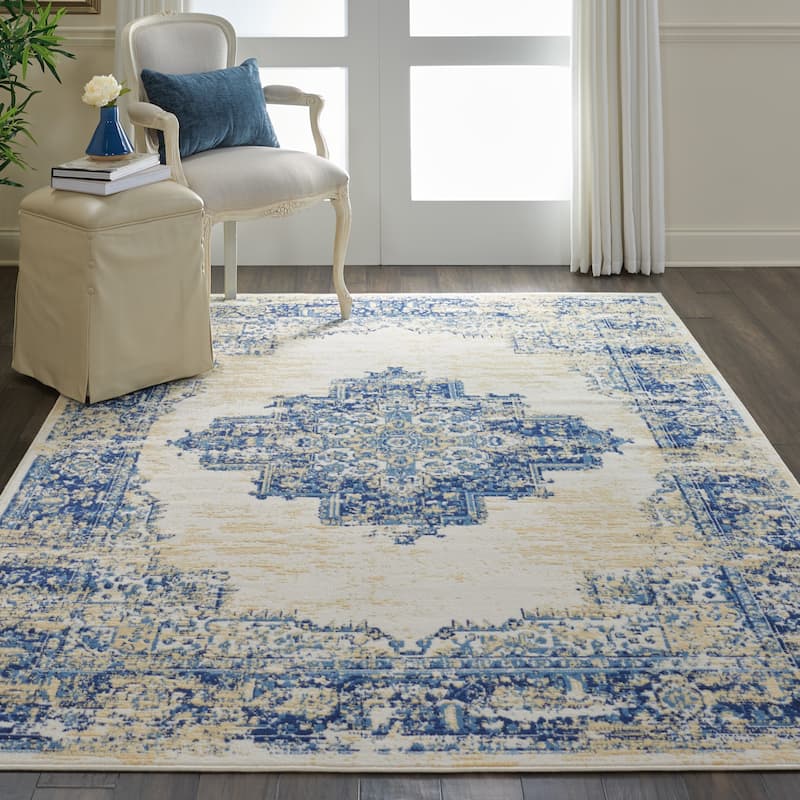 Nourison Grafix Distressed Vintage Medallion Area Rug - 6' x 9' - White