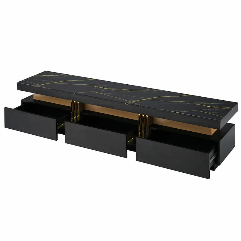 Luxury TV Stand with High Gloss Faux Marble Top for TVs Up to 78''
