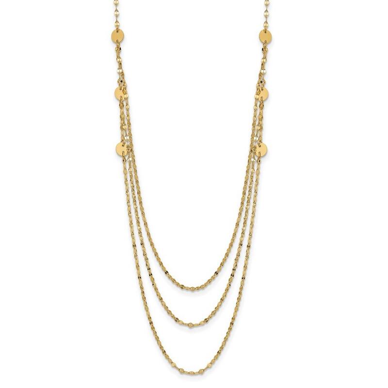Curata 14k Yellow Gold Triple Layer Polished Circles Fancy Necklace, 18"