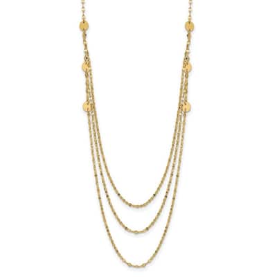 Curata 14k Yellow Gold Triple Layer Polished Circles Fancy Necklace, 18"