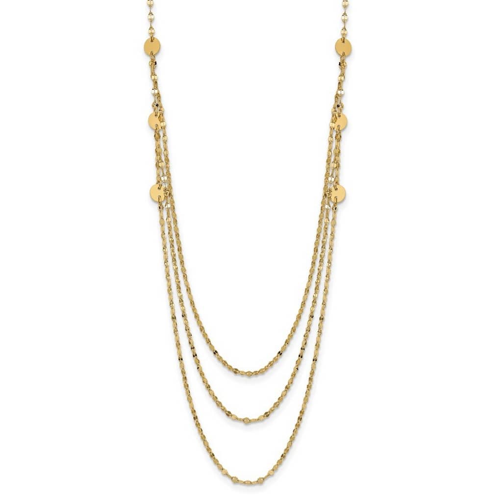 Curata 14k Yellow Gold Triple Layer Polished Circles Fancy Necklace, 18"