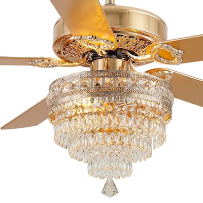 62 Inches Crystal Ceiling Fan Fandelier with Lights,For Bedroom Kitchen Patio Remote Control