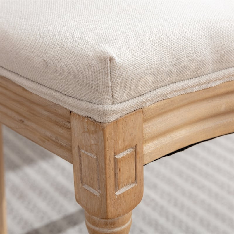 Solid Wood Frame Antique Painting Linen Fabric Rattan Back Dining Chair Set of 2