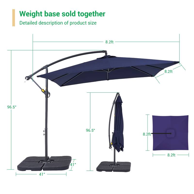 LIVOOSUN Patio 8.2ft Cantilever Offset Hanging Umbrella With a Base