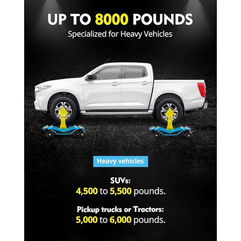 2-Pack Heavy-Duty Car Wheel Dollies 2000-lb Capacity Each 360Degree Rotational Casters with Brake Blue