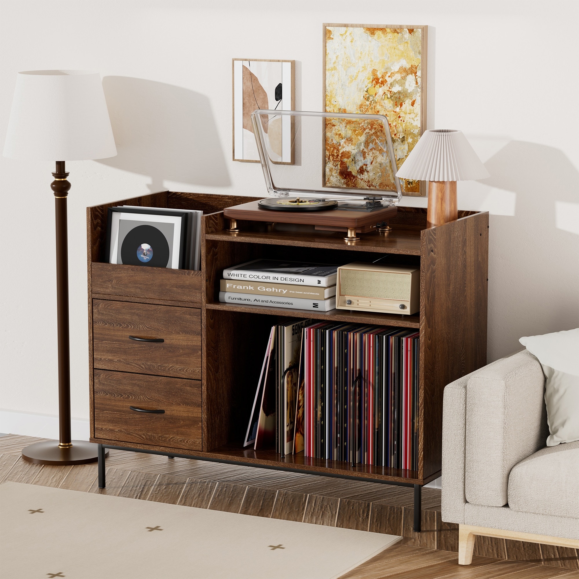 TV Stand with Adjustable Shelves, Media Console Cabinet Entertainment Center for Living Room, Bedroom