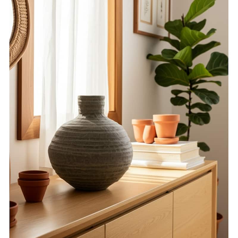 Pottery Paper Vase Mache Textured Organic Shape (Set of 2) - 19" Brown - Brown - 18" x 18" x 19"