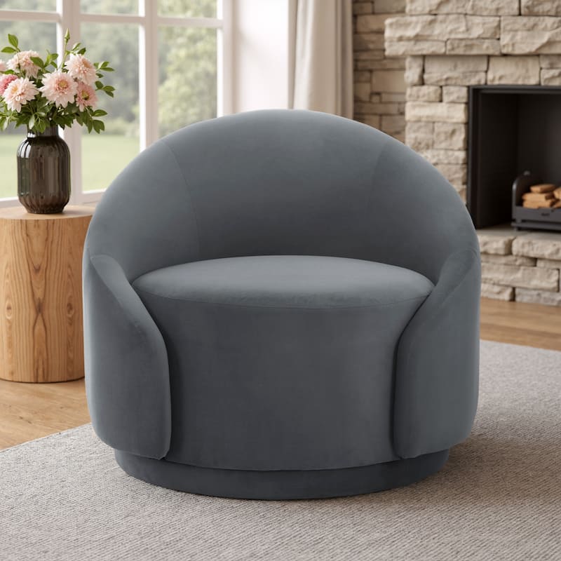 35" W Modern Upholstered Velvet/ Boucle Barrel Swivel Chair