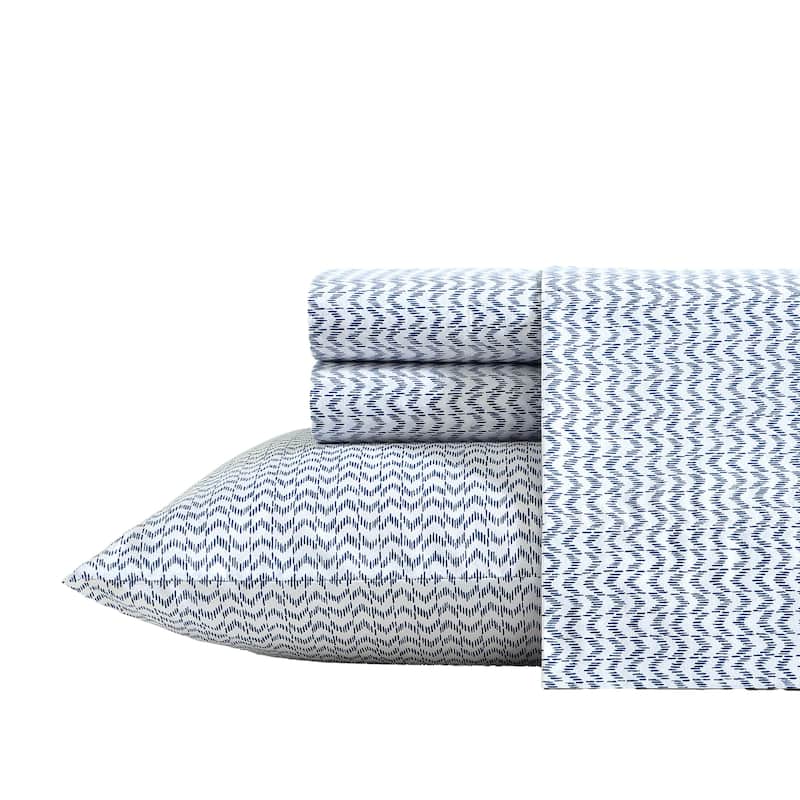 Nautica Cotton Percale Deep Pocket Bed Sheet Sets - Full - Ikat Wave Blue